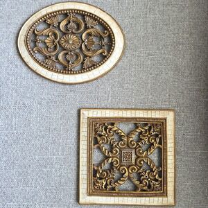 Set of 2 Tessellated Frame Scroll Lattice Wall Art